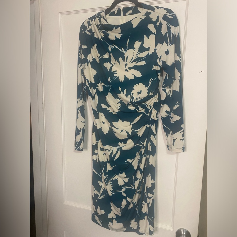 Maggy London Teal and Cream Floral Dress